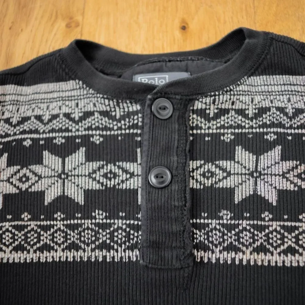 Classic Kids Ralph Lauren Winter Black White Snowflake Pattern Henley